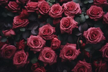 Fototapeta premium Background with texture of red and pink roses for Valentine's day and wedding.