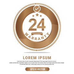 24 Year warranty vector art illustration in gold color with fantastic font and white background. Eps10 Vector