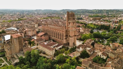 Fototapeta na wymiar drone photo Sainte-Cécile Cathedral, Cathédrale Sainte-Cécile Albi France Europe