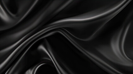 Obraz premium Abstract black background. black fabric texture background. black silk satin. Curtain. Luxury background for design. Shiny fabric. Wavy folds. 