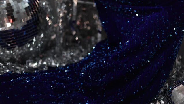 Photo of fancy lady celebrate x mas event clink with champagne on midnight over silver decoration tinsel background
