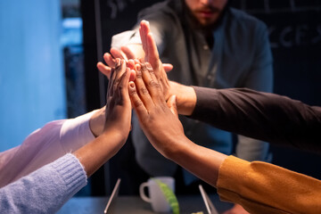 This image vividly captures the essence of teamwork and collaboration with a group of individuals...