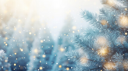 Fototapeta na wymiar Christmas tree with snow and lights - A festive illustration of a Christmas tree adorned with snow and colorful lights. Xmas tree with snow decorated with garland lights,winter-themed designs.