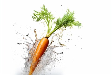 fresh carrot with water splash isolated white background. generative ai