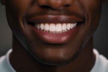 Close-up of white teeth, African black man, dentistry concept