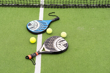 paddle sport on the paddle court, ball, rackets