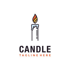 Fototapeta na wymiar Candle light logo template in minimalistic style. Candle line art logo vector illustration design