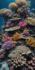 underwater world of coral reefs, where a myriad of colors and marine life creates a mesmerizing spectacle. ai generative