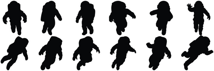 Astronaut silhouettes set, large pack of vector silhouette design, isolated white background