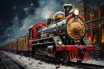 Fototapeta premium Christmas Trains - Generative AI
