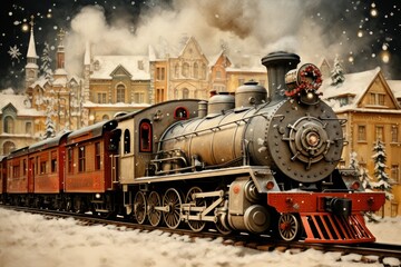 Obraz premium Christmas Trains - Generative AI