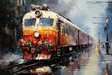 Obraz premium Christmas Trains - Generative AI