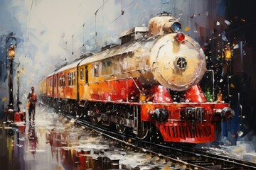 Fototapeta premium Christmas Trains - Generative AI