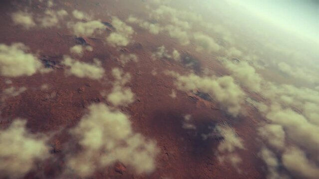High Altitude of Red Desert with Clouds