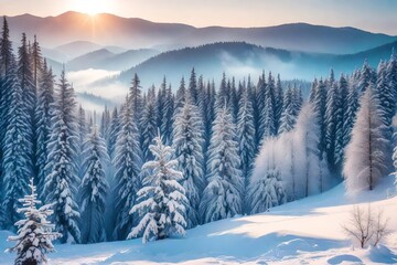 sunrise in the mountains in winter