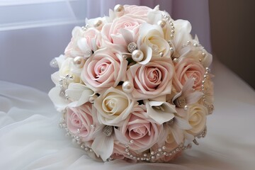 Wedding bouquet of beautiful white roses.