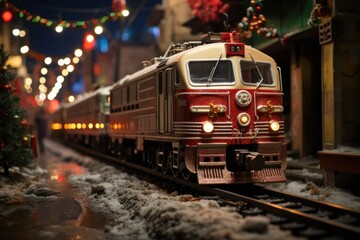 Fototapeta premium Christmas Trains - Generative AI