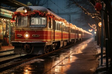 Obraz premium Christmas Trains - Generative AI