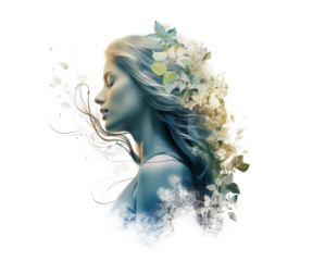 Serene Natural Woman with Floral Elements
