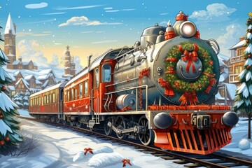 Christmas Trains - Generative AI - obrazy, fototapety, plakaty