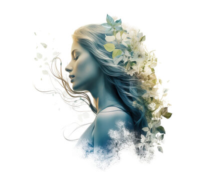 Serene Natural Woman with Floral Elements