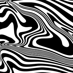 Black and White Abstract Background with Waves, Swirls, and Twirl Patterns. Retro Psychedelic Vector Design. Twisted and Distorted Texture in Y2K Aesthetic. Trendy Illustration in 60s, 70s Style.