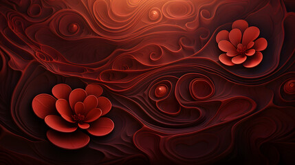 psychedelic abstract red background with flowers