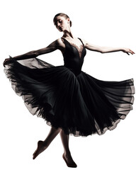 The figure of a ballet dancer in a black dress on a light transparent background. PNG file....