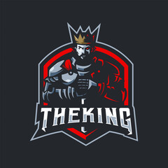 King holding sword in frame for sports and gaming team logo