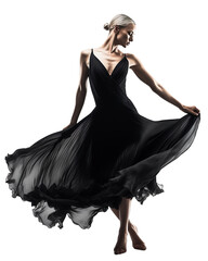 The figure of a ballet dancer in a black dress on a light transparent background. PNG file....