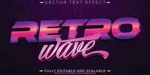 Obraz premium Retro Wave text effect, editable nostalgic and neon customizable font style