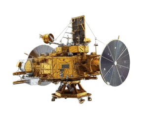 Artificial space satellite on a light transparent background. PNG file. Generative artificial intelligence