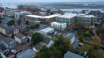 Aerial view of Wilmington, North Carolina in a cloudy day.