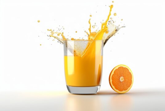 glass of orange juice with water splash isolated on white background. generative ai