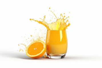 glass of orange juice with water splash isolated on white background. generative ai