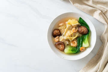 pork dumpling soup with shrimps and vegetable