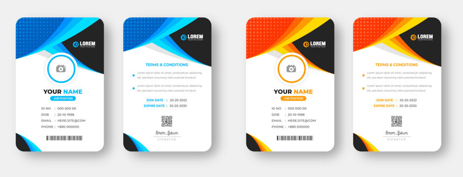 corporate business office id card design set with blue and yellow color. 