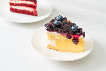 blueberry cheese cake on plate