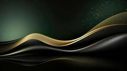 Abstract golden and black waves with a harmonious flow and modern design on a sleek backdrop.