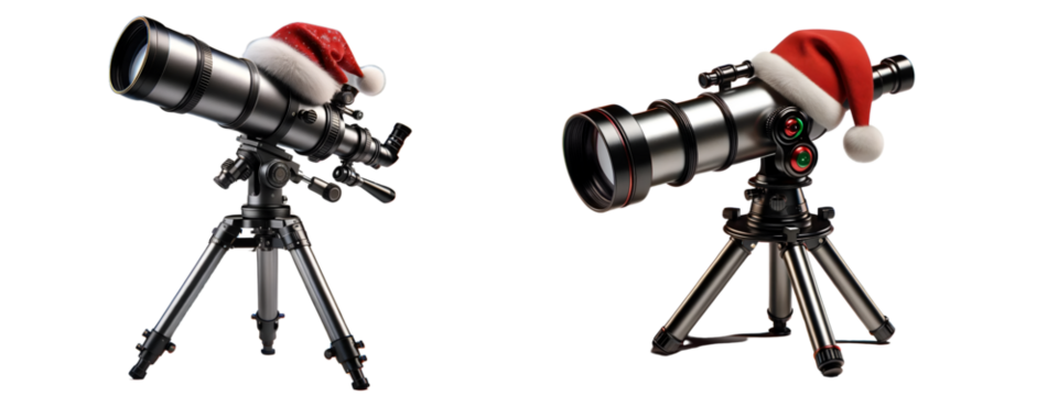 Set of Telescopes with Santa Hats on Transparent Background - Christmas Gift - Powered by Adobe