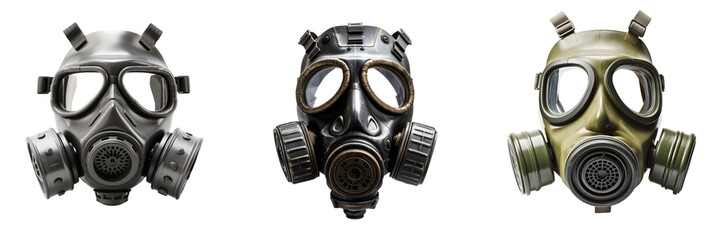Set of Gas Masks in Various Colors on Transparent Background
