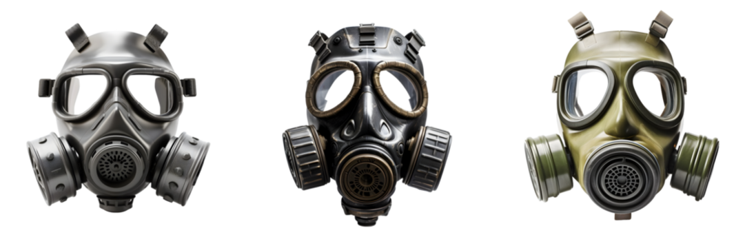 Set of Gas Masks in Various Colors on Transparent Background
