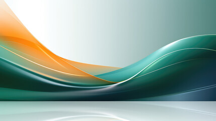 Smooth cyan, blue, orange and black waves flow in a tranquil purple background, abstract design with a vibrant gradient.