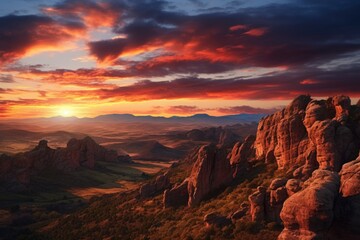 A beautiful sunset with vibrant colors illuminating the mountain range. Perfect for travel and nature-themed projects