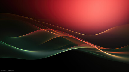 Fototapeta premium Smooth green, red and black waves flow in a tranquil purple background, abstract design with a vibrant gradient.