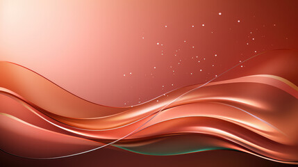 Modern abstract design with flowing peach and pink waves on coral background.