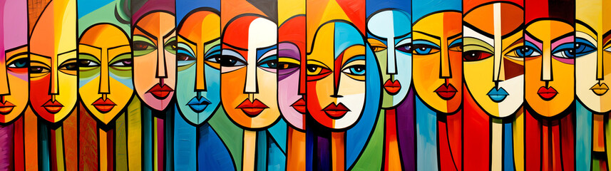 colorful artistic graffiti of women in cubist and pop art style. legal ai
