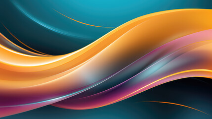Abstract pink, purple, golden yellow and blue waves flowing in a sleek and modern design. Modern abstract dark background useful for technical presentations. 