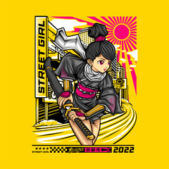 samurai girl illustration for t shirt design