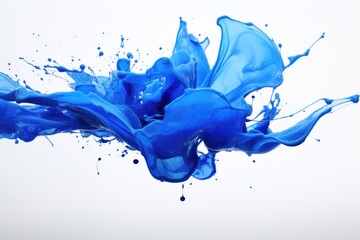 blue liquid dense dark paint splash on white wall, high detail